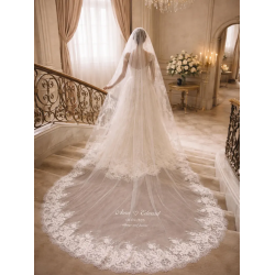 Voile de mariée de bord d'application de dentelle d'un niveau avec paillettes
