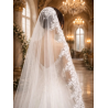 Voile de mariée de bord d'application de dentelle d'un niveau avec paillettes