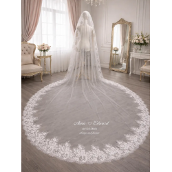 Voile de mariée de bord d'application de dentelle d'un niveau avec paillettes