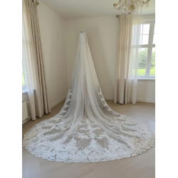 Voile de mariée cathédrale ivoire : voile de mariée en dentelle de 350 cm