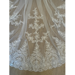 Voile de mariée cathédrale ivoire : voile de mariée en dentelle de 350 cm