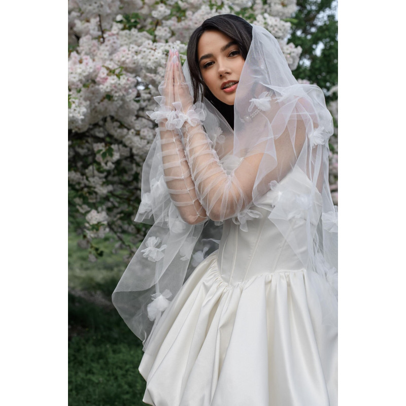 Gants de mariée bohèmes ivoire, accessoires de mariage fleurs 3D, manches de mariage vintage