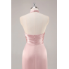 Blush Robe de demoiselle d'honneur en satin à haut cou avec volants et fente