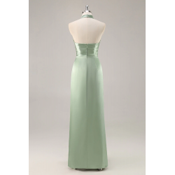 Blush Robe de demoiselle d'honneur en satin à haut cou avec volants et fente