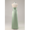 Blush Robe de demoiselle d'honneur en satin à haut cou avec volants et fente