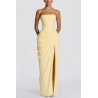 Cyra Chiffon Back Lace-up Asymétrique Plis Sans Bretelles Slit Maxi Robe