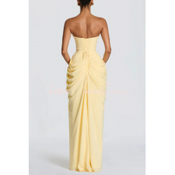 Cyra Chiffon Back Lace-up Asymétrique Plis Sans Bretelles Slit Maxi Robe