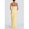 Cyra Chiffon Back Lace-up Asymétrique Plis Sans Bretelles Slit Maxi Robe