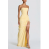 Cyra Chiffon Back Lace-up Asymétrique Plis Sans Bretelles Slit Maxi Robe