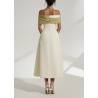 Cicek Floral Appliqué Off Shoulder Midi Robe