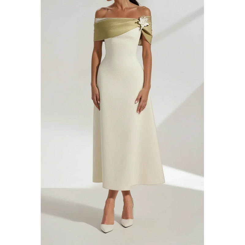 Cicek Floral Appliqué Off Shoulder Midi Robe